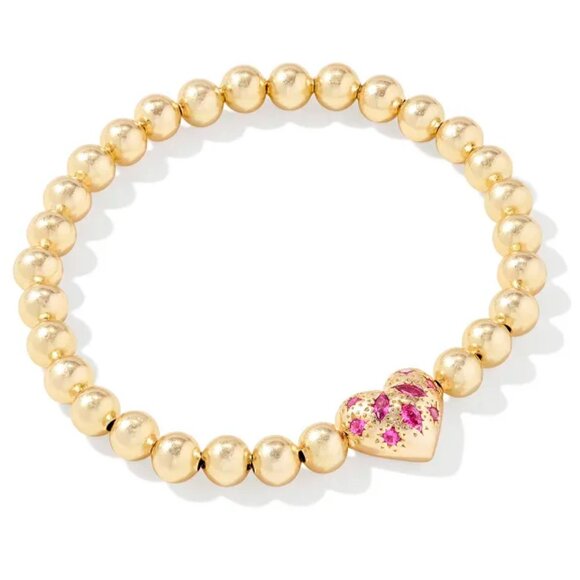 Kendra Scott Jewelry - Kendra Scott Holland Gold Heart Stretch Bracelet in Pink Crystal/NWT